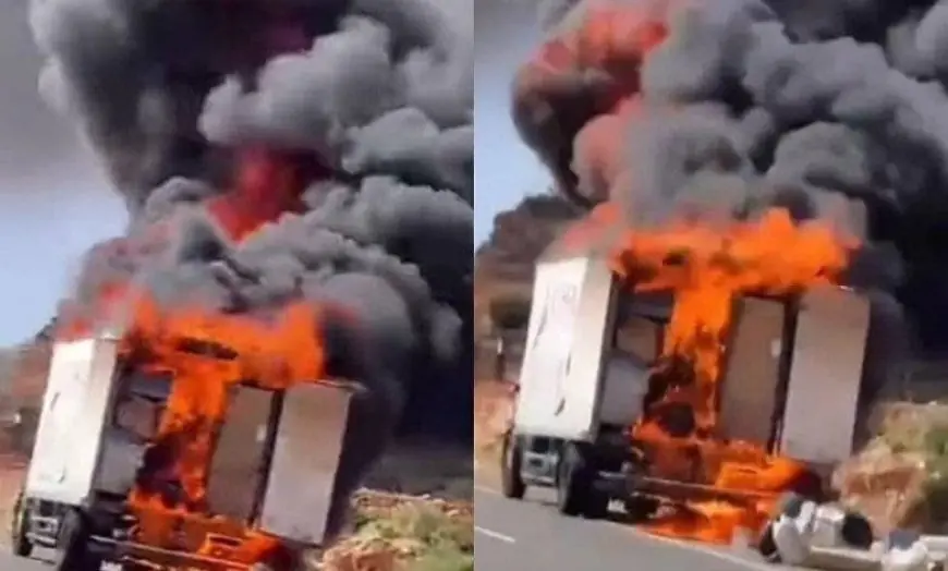 حريق يلتهم شاحنة لنقل الإرساليات ضواحي تيزنيت