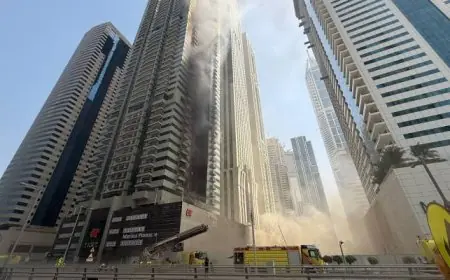 حريق ضخم يأتي على برج سكني مكون من 67 طابقا في دبي