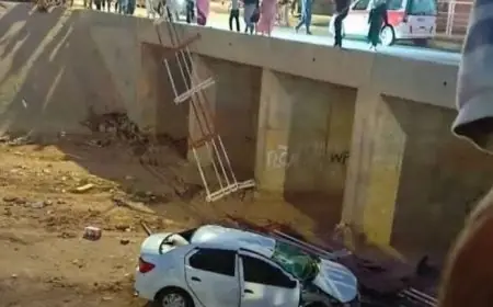 حادث صادم.. سيارة تهوي من فوق قنطرة بشيشاوة