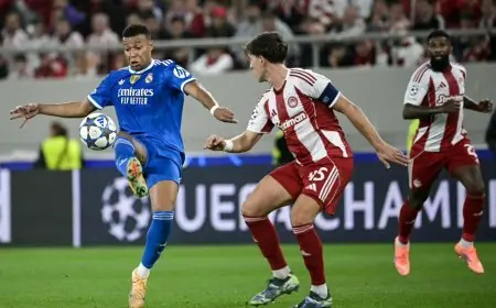 مبابي يقود ريال مدريد للفوز برباعية على أولمبياكوس في دوري أبطال أوروبا