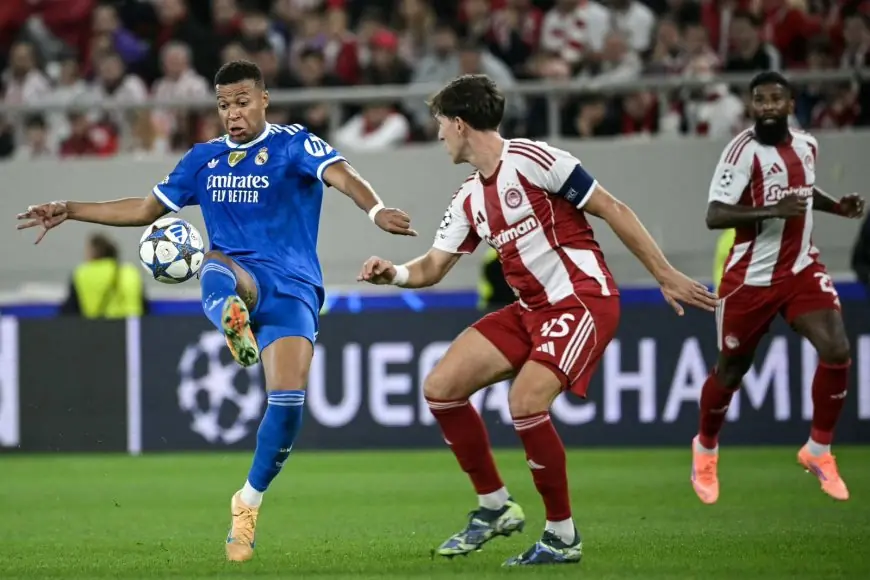 مبابي يقود ريال مدريد للفوز برباعية على أولمبياكوس في دوري أبطال أوروبا