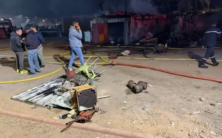 اندلاع حريق مهول بمحلات إصلاح السيارات في مراكش