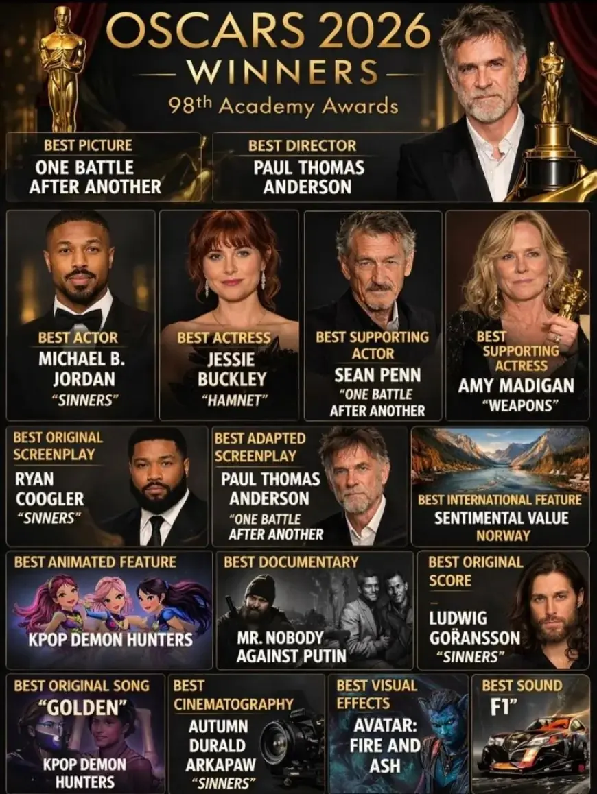 Les Oscars 2026 : One Battle After Another sacré meilleur film lors d’une cérémonie marquée par une forte concurrence