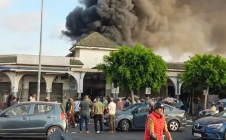 حريق يلتهم عددا من المحلات بسوق القريعة في الدار البيضاء